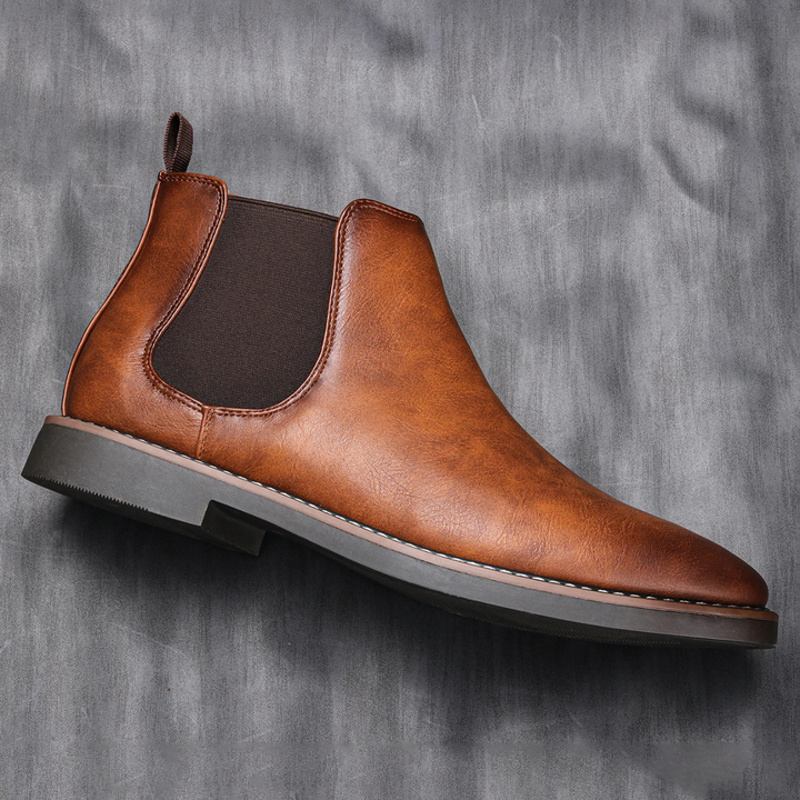 Mens Leather Chelsea Boots Classic Slip-On