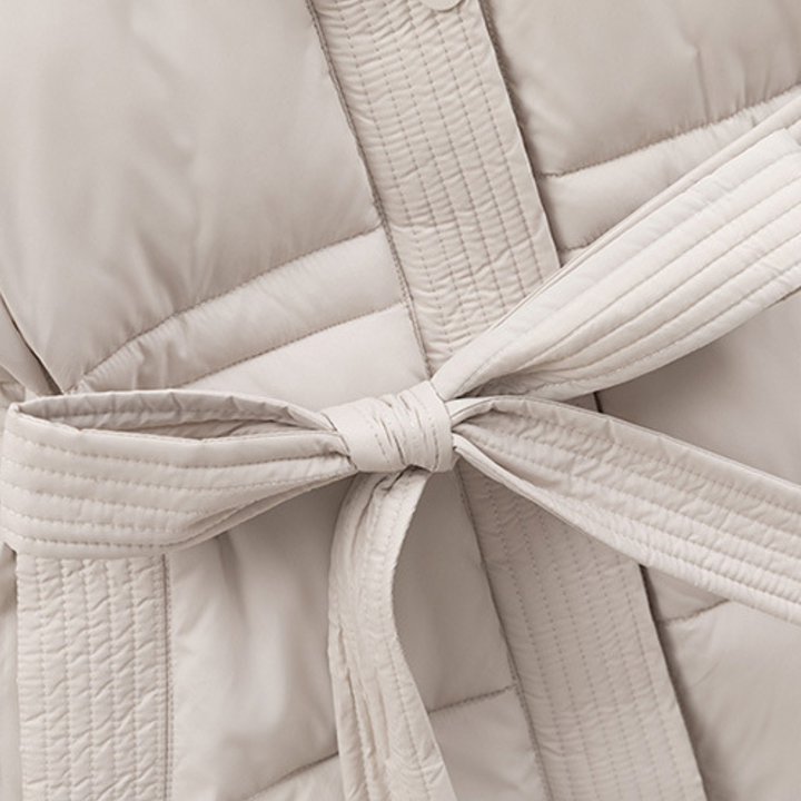Womens Puffer Jacket with Hood and Belted Waist