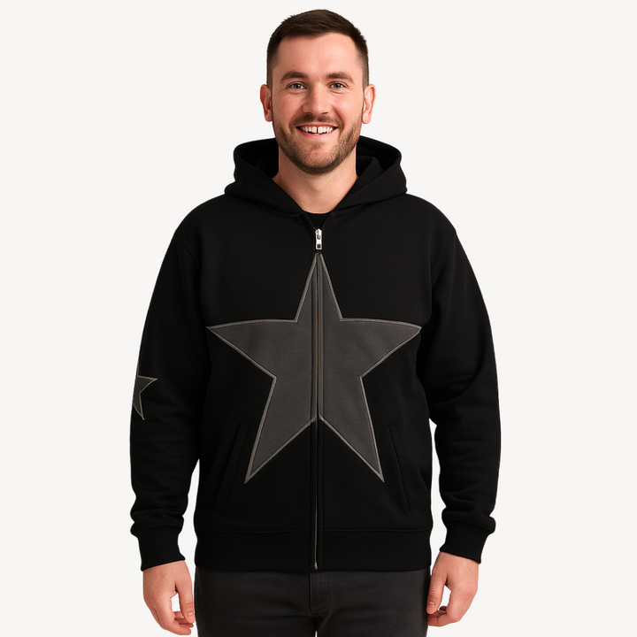 Mens Zip-Up Hoodie with Star Pattern Regular Fit
