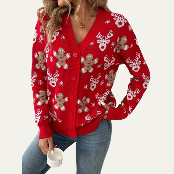 Womens Knit Cardigan Button Closure Festive Style