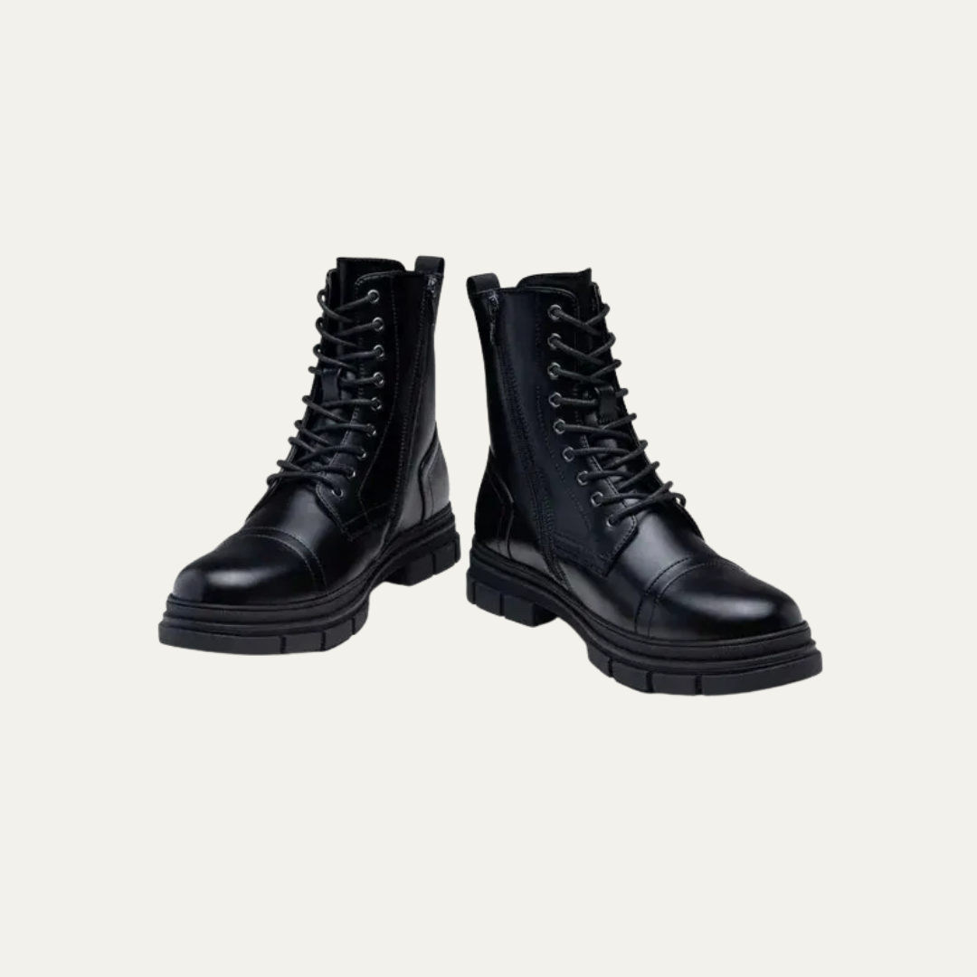 Mens Combat Boots Leather Cap Toe Side Zipper