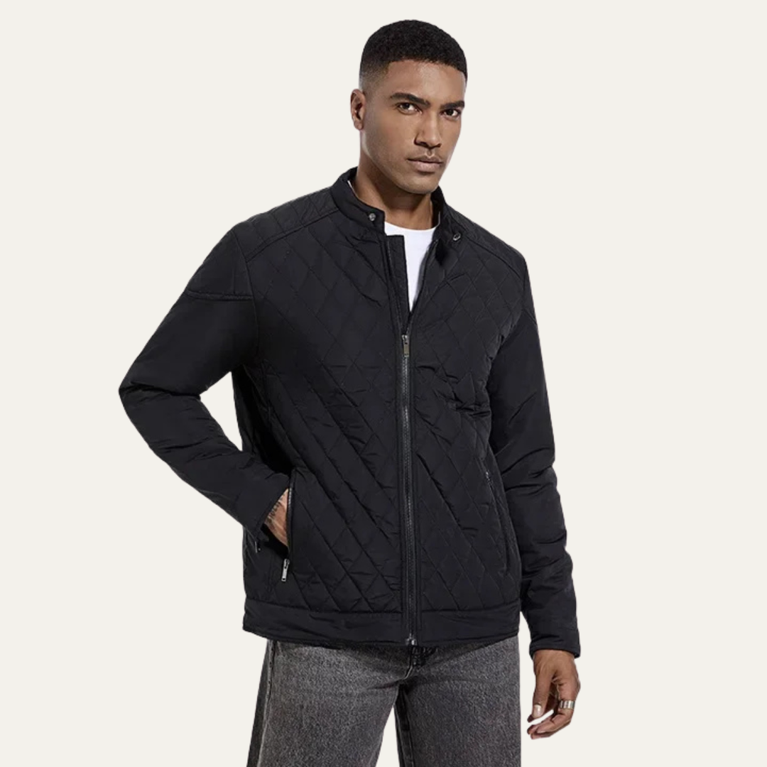 Mens Quilted Lightweight Jacket Zip-Up Stand Collar