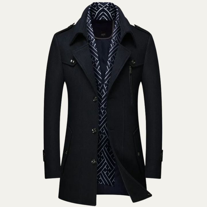 Mens Double Breasted Trench Coat Wool Blend Smart Fit - BritishMode