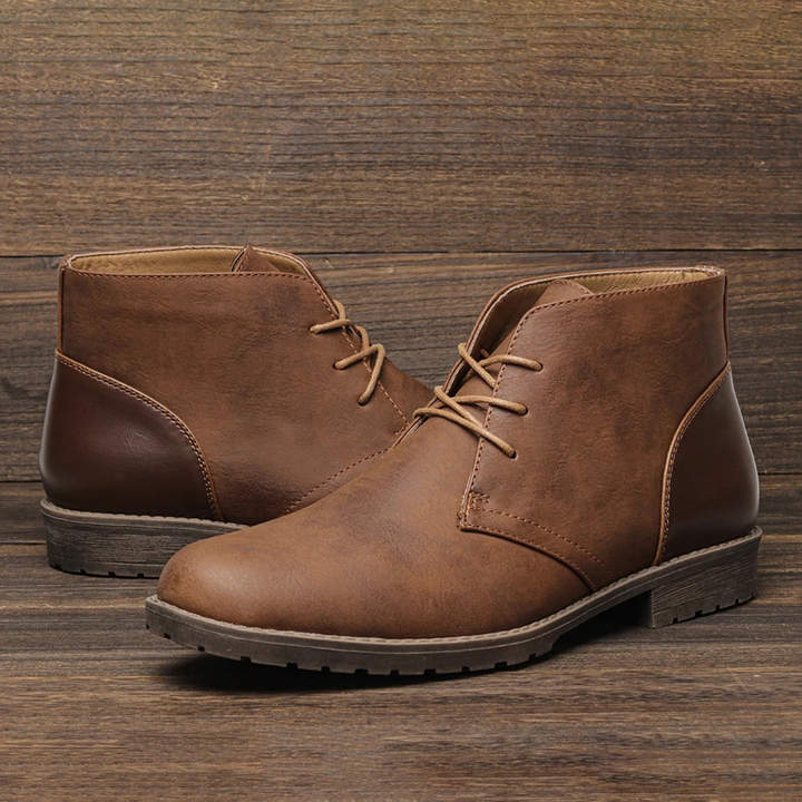 Mens Leather Lace-Up Ankle Boots Retro Style