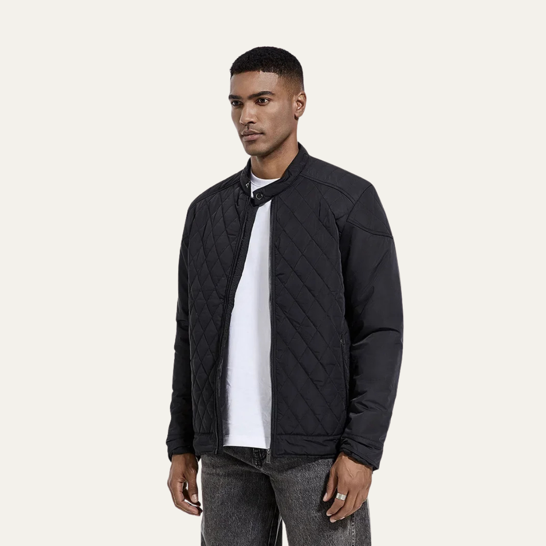 Mens Quilted Lightweight Jacket Zip-Up Stand Collar