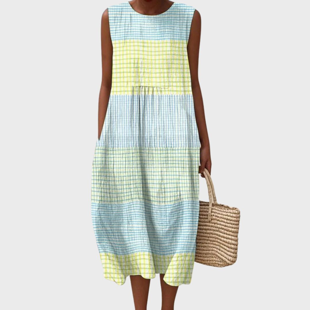 Womens Midi Dress Sleeveless Smocked Waist - BritishMode