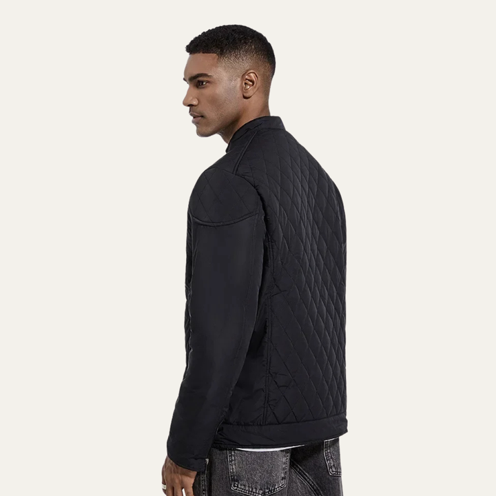 Mens Quilted Lightweight Jacket Zip-Up Stand Collar