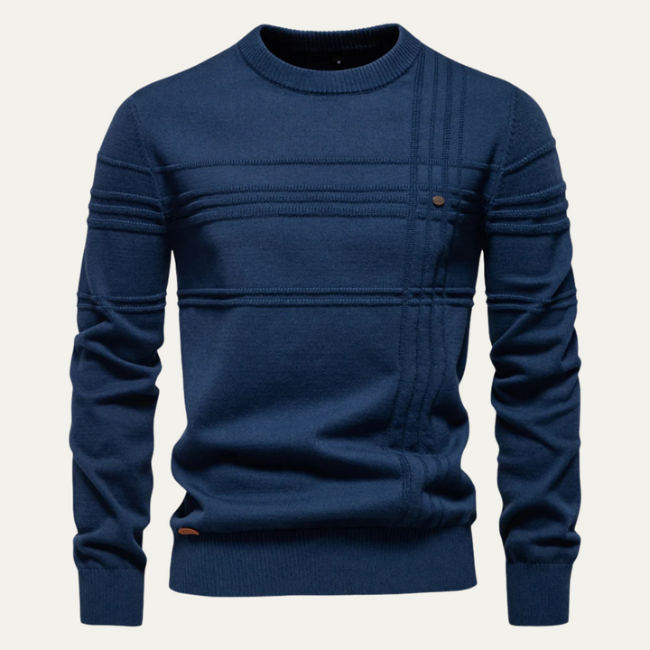 Mens Crewneck Knit Sweater Textured Grid Pattern