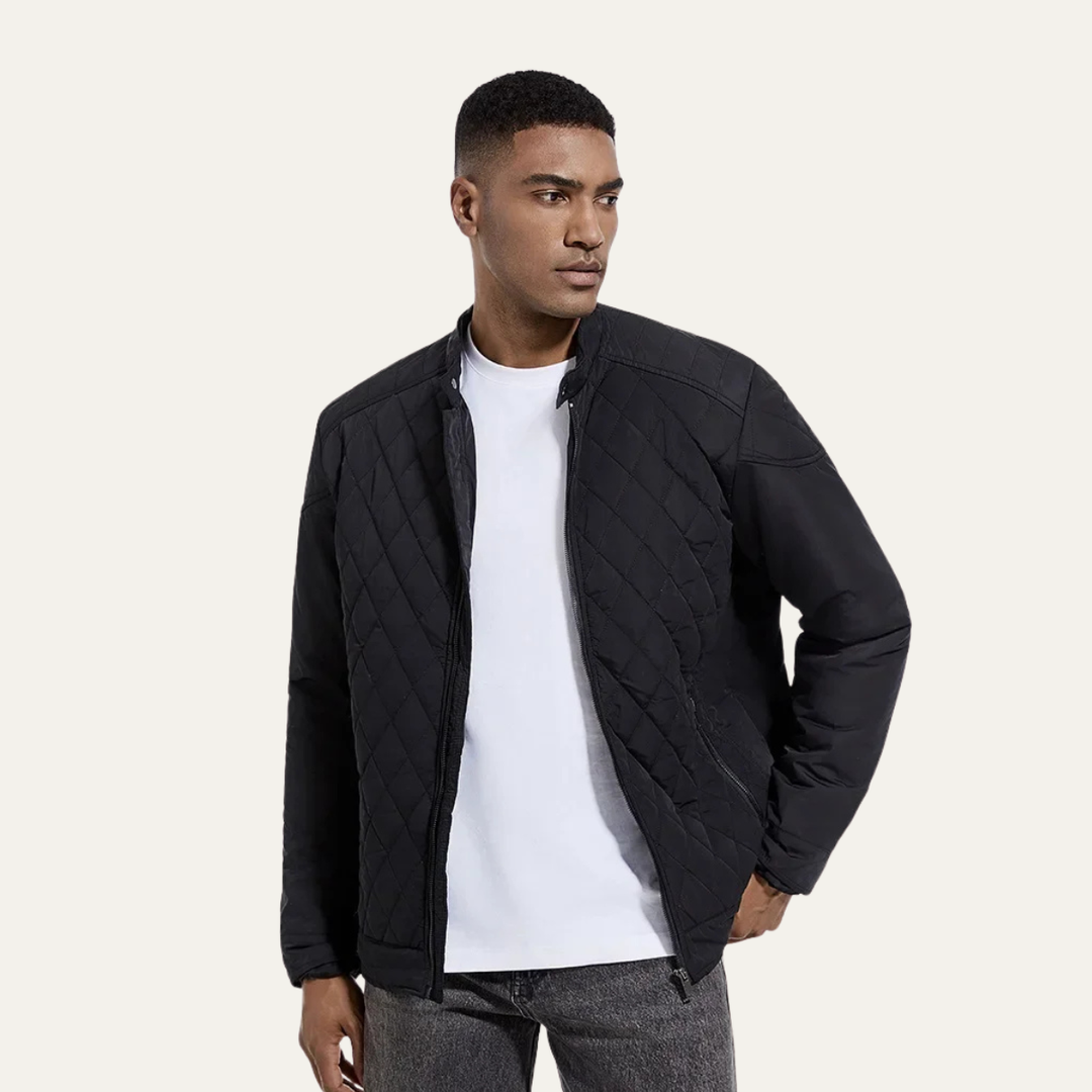 Mens Quilted Lightweight Jacket Zip-Up Stand Collar