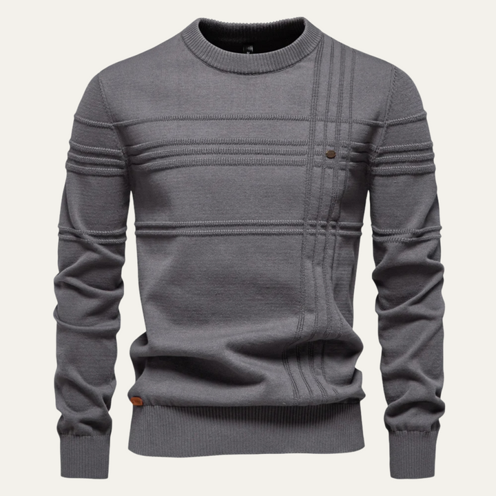 Mens Crewneck Knit Sweater Textured Grid Pattern