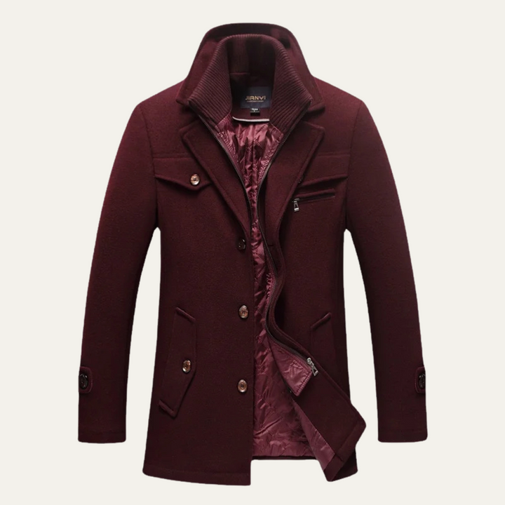 Mens Wool Blend Trench Coat Quilted Lining Classic Fit