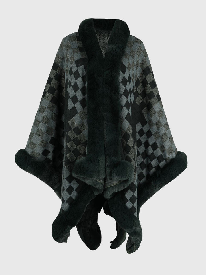 Womens Faux Fur Wrap Poncho Plush Patterned