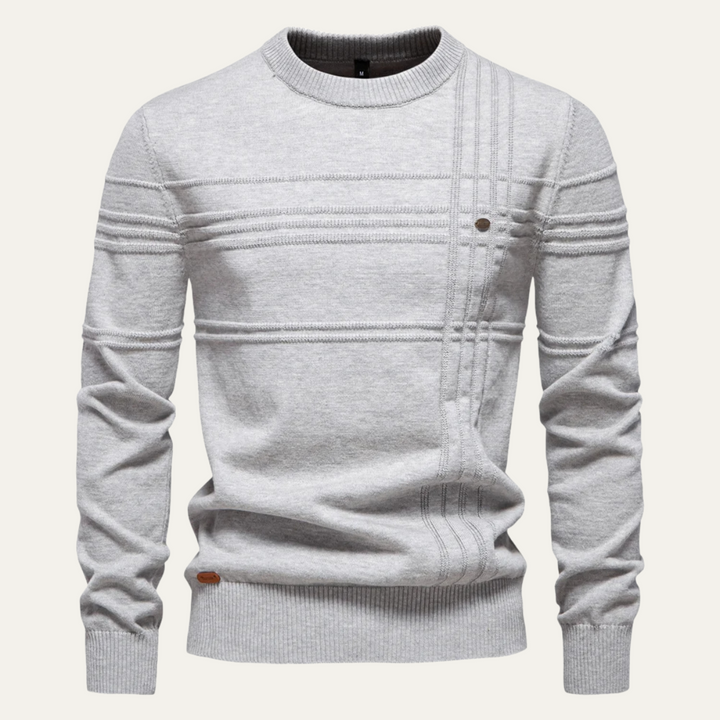 Mens Crewneck Knit Sweater Textured Grid Pattern