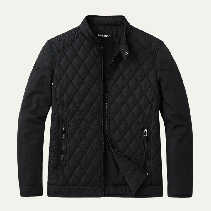 Mens Quilted Lightweight Jacket Zip-Up Stand Collar - BritishMode