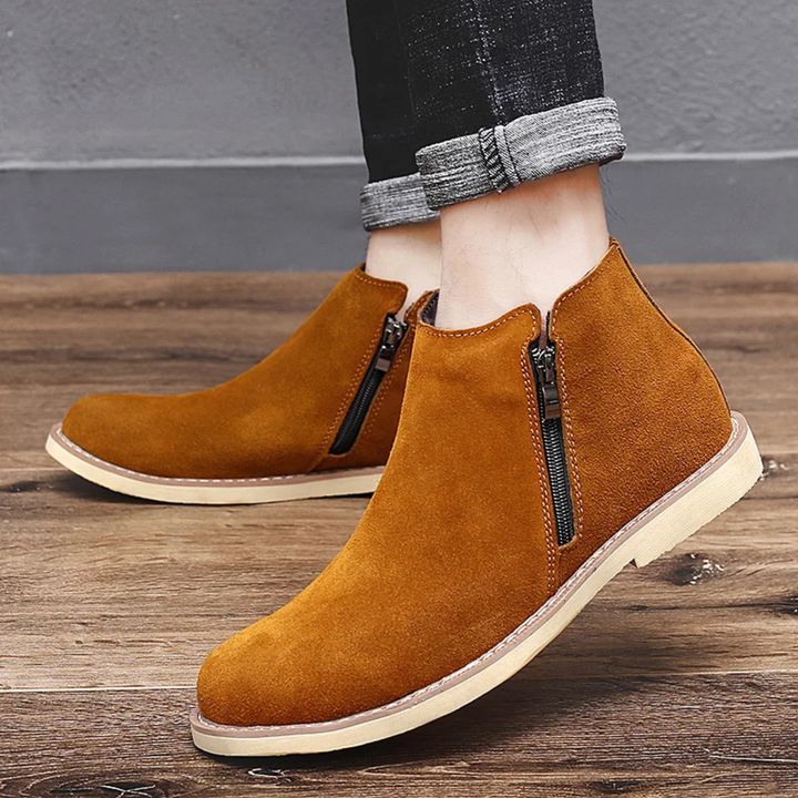Mens Chelsea Boots Suede Zip Ankle Retro Style