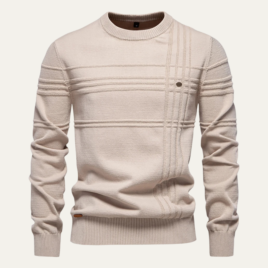 Mens Crewneck Knit Sweater Textured Grid Pattern - BritishMode