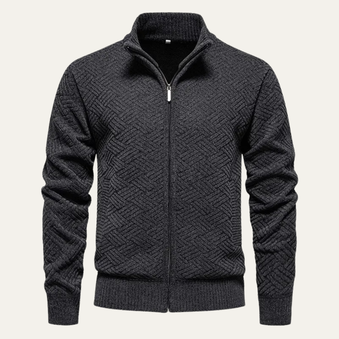 Mens Knitted Zip Cardigan with Warm Fleece Lining - BritishMode