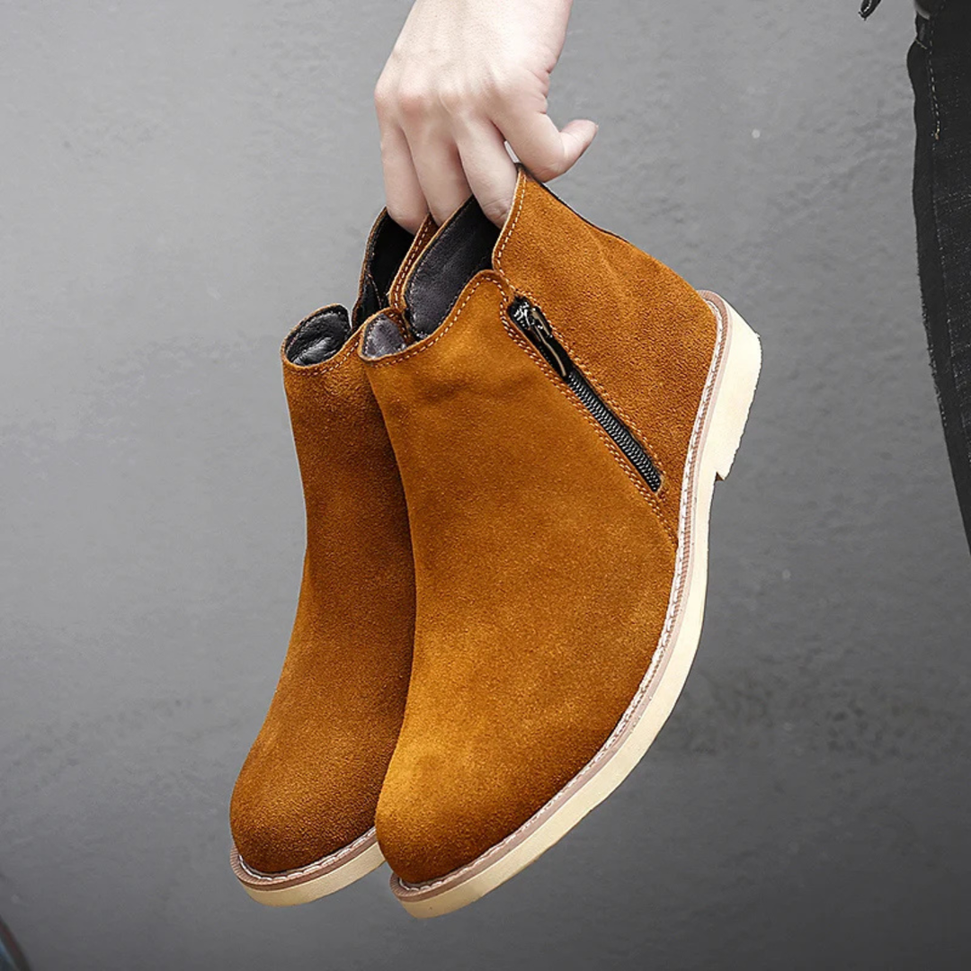 Mens Chelsea Boots Suede Zip Ankle Retro Style