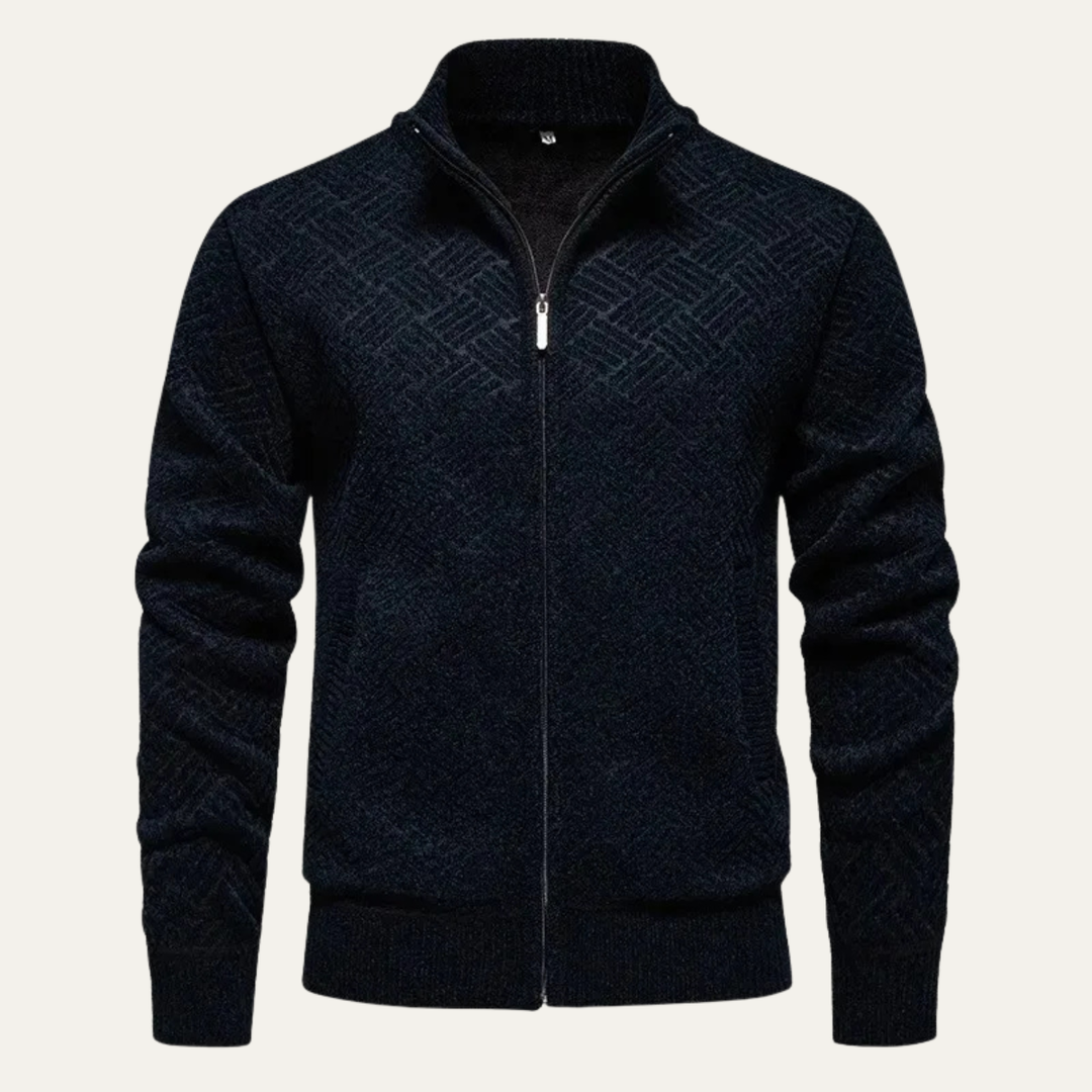 Mens Knitted Zip Cardigan with Warm Fleece Lining