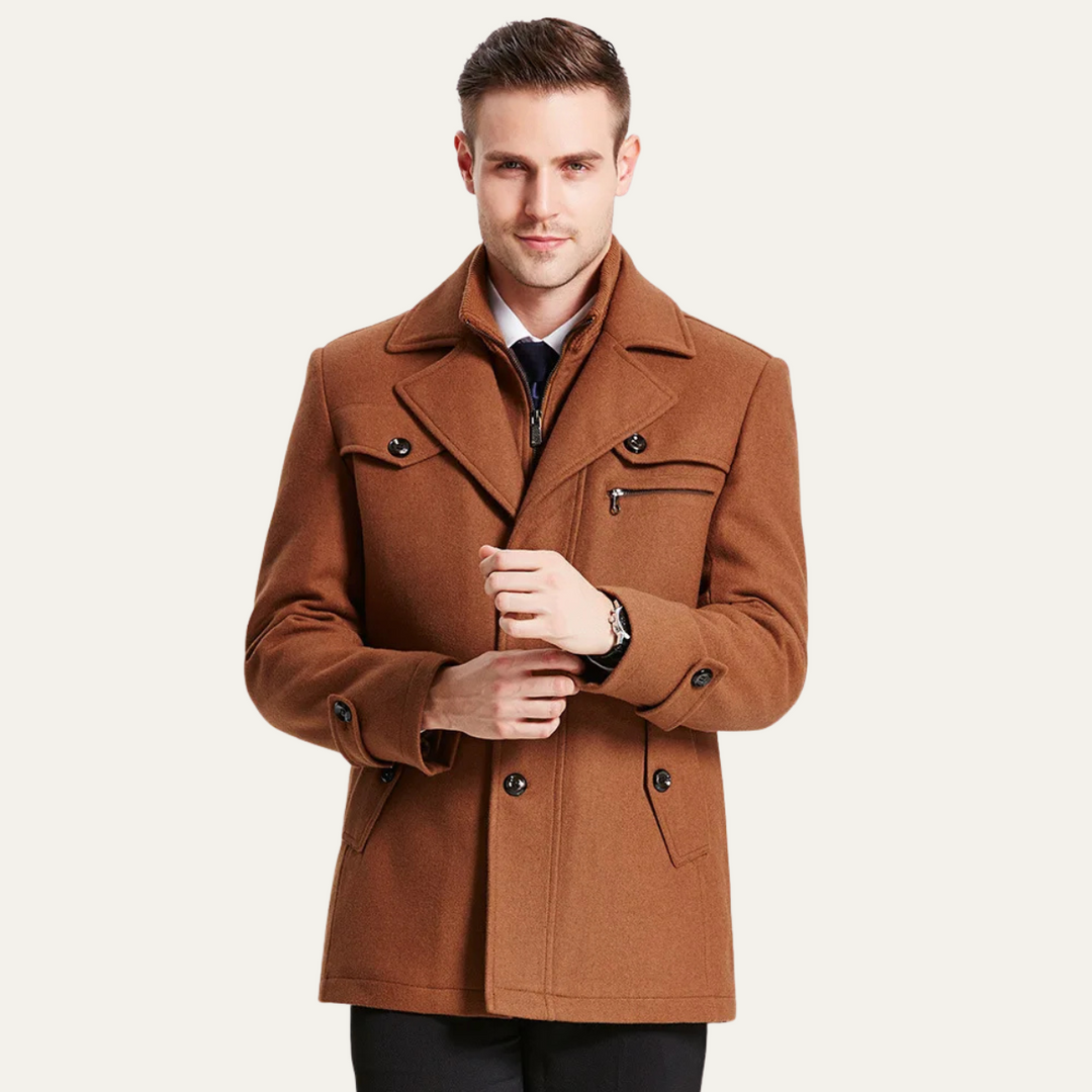 Mens Wool Blend Trench Coat Quilted Lining Classic Fit