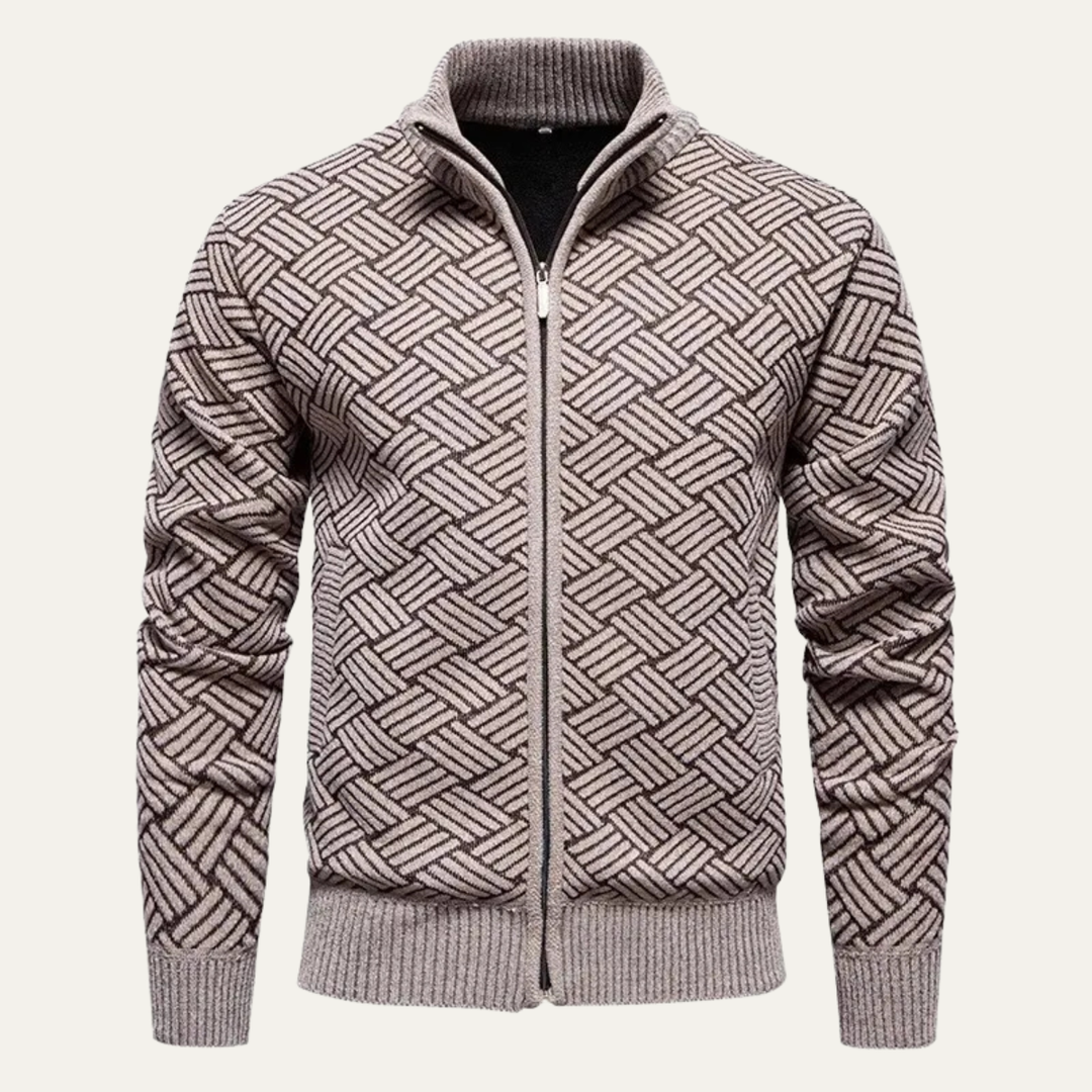 Mens Knitted Zip Cardigan with Warm Fleece Lining