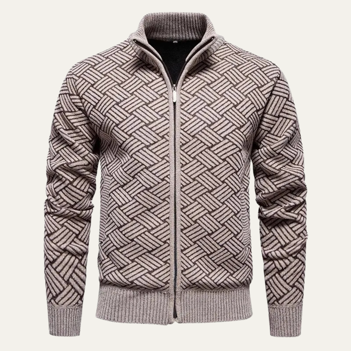 Mens Knitted Zip Cardigan with Warm Fleece Lining