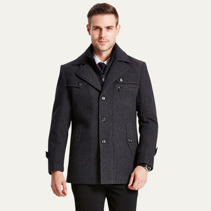 Mens Wool Blend Trench Coat Quilted Lining Classic Fit