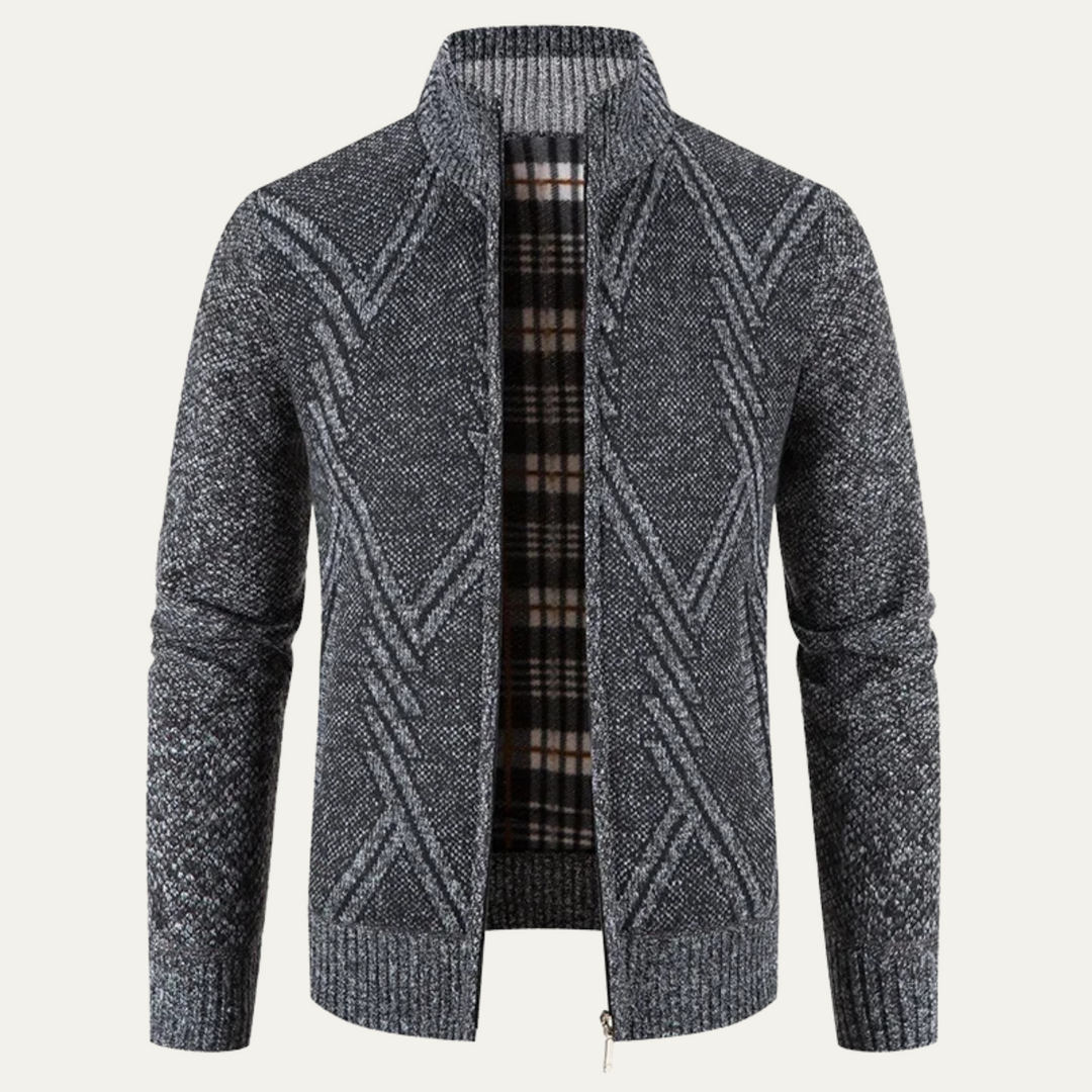Mens Knit Cardigan Jacket Diamond Pattern Full Zip