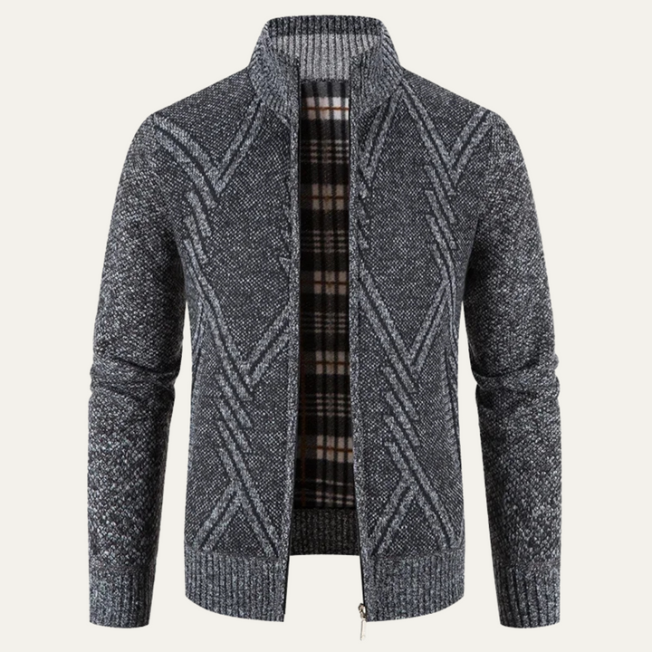 Mens Knit Cardigan Jacket Diamond Pattern Full Zip