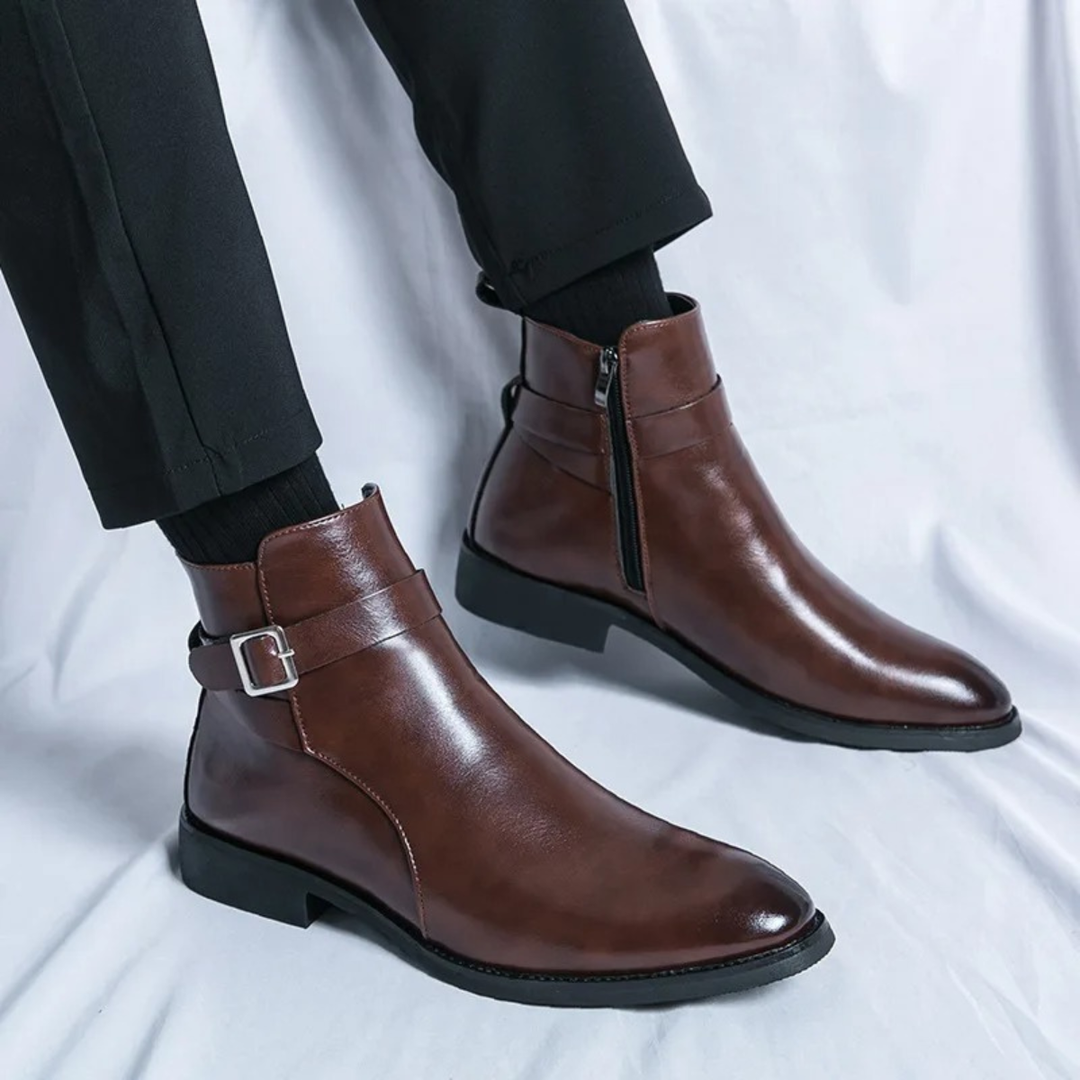 Mens Leather Ankle Boots with Side Zip Non-Slip Sole