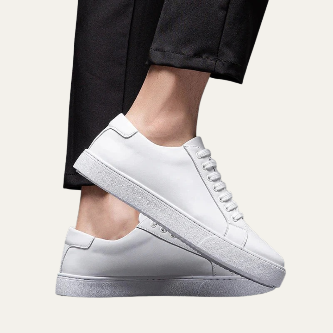Mens Leather Low-Top Sneakers Thick Cupsole