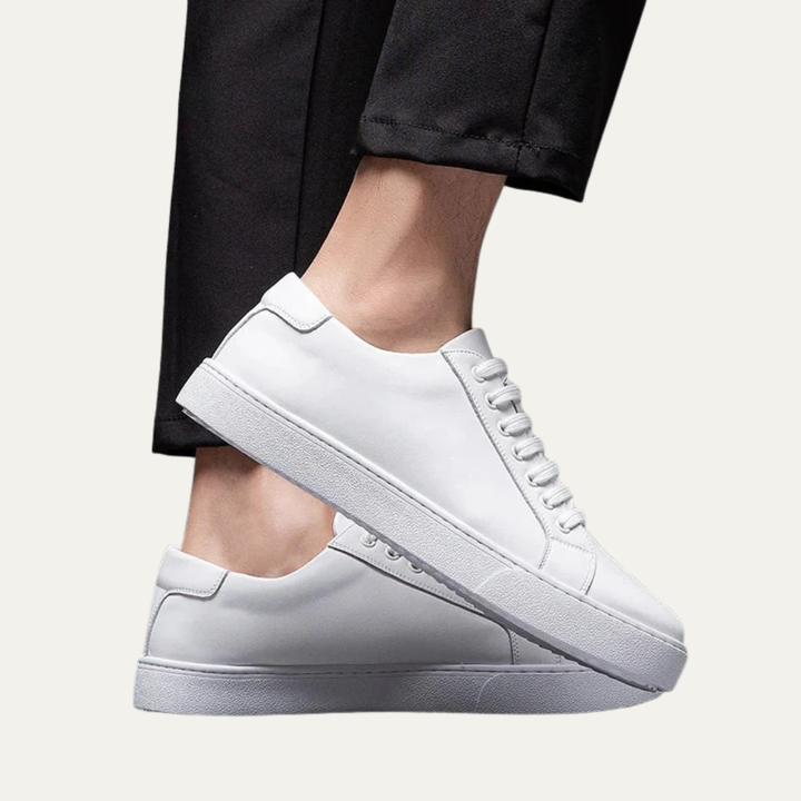 Mens Leather Low-Top Sneakers Thick Cupsole