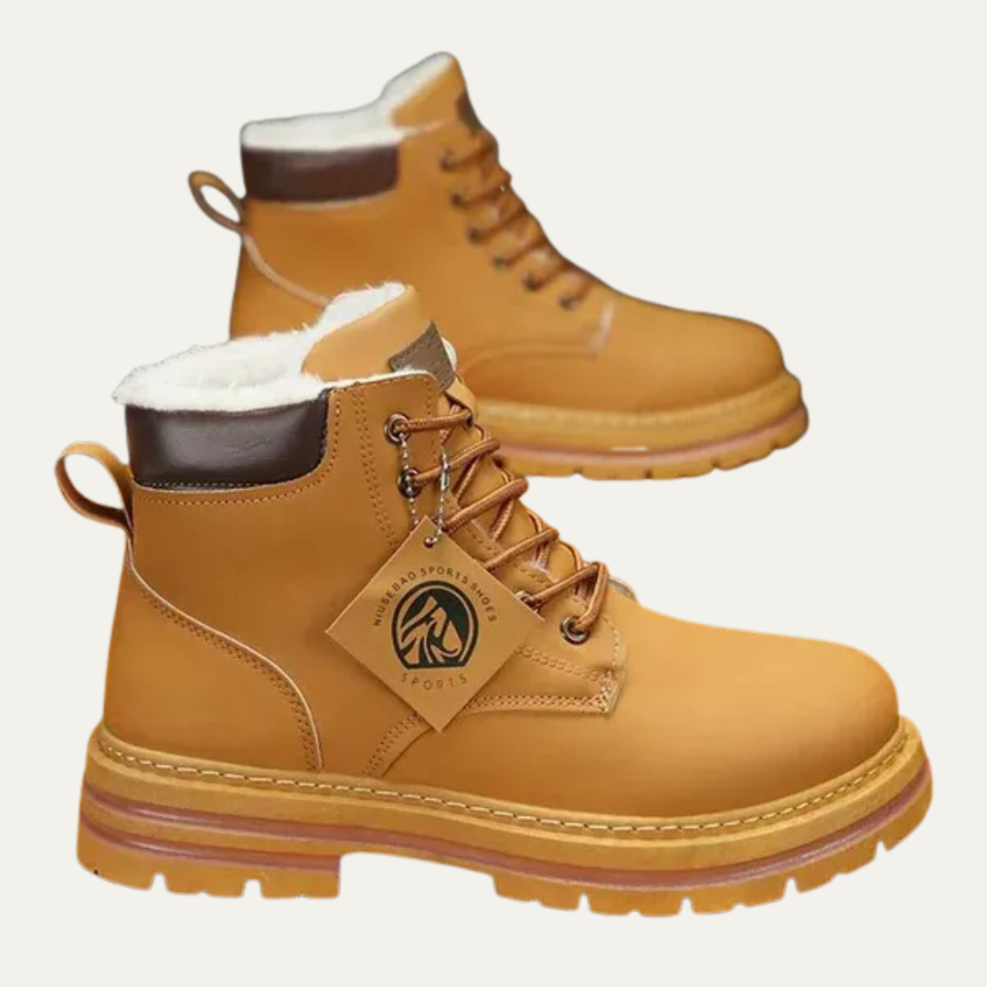 Mens Hiking Boots Faux Fur Lined Lace-Up Rugged - BritishMode