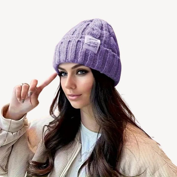 Womens Cable Knit Beanie Wool Blend Soft Fit