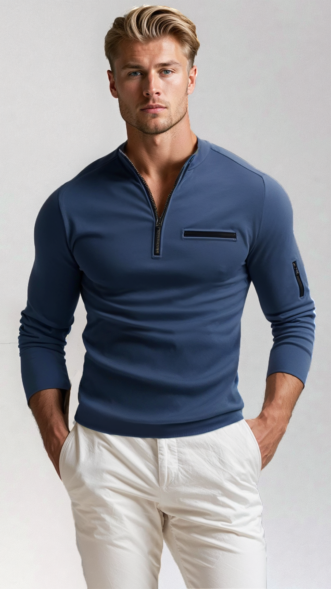 Mens Quarter-Zip Sweater Wool Blend Regular Fit - BritishMode