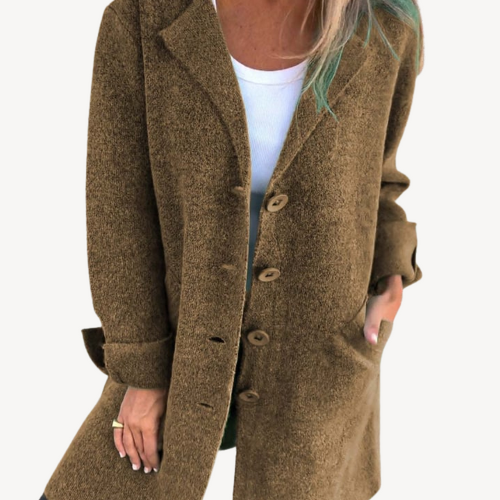 Womens Longline Wool Blend Coat Button Front - BritishMode