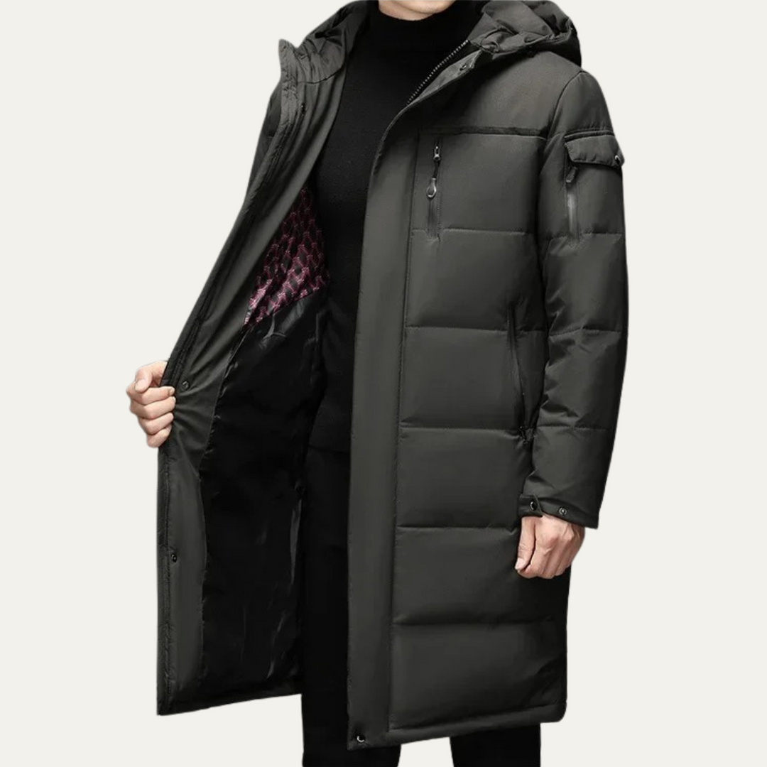 Mens Quilted Puffer Coat Long Fit with Hood