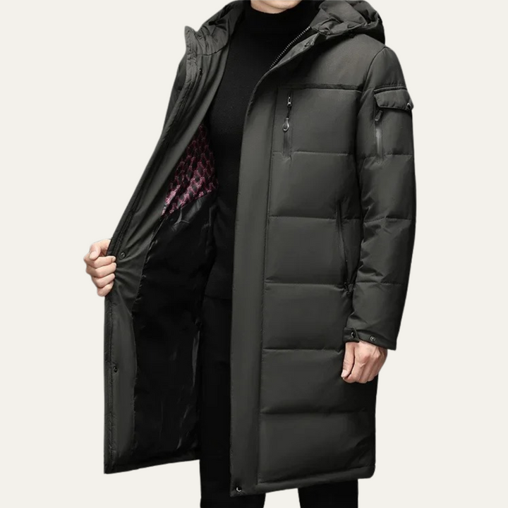 Mens Quilted Puffer Coat Long Fit with Hood