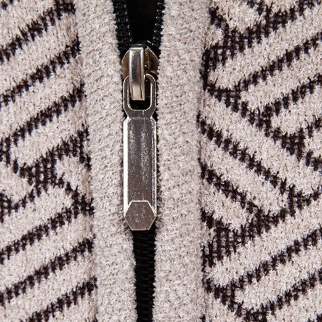 Mens Knit Jacket Diamond Pattern Stand Collar Elegant Fit