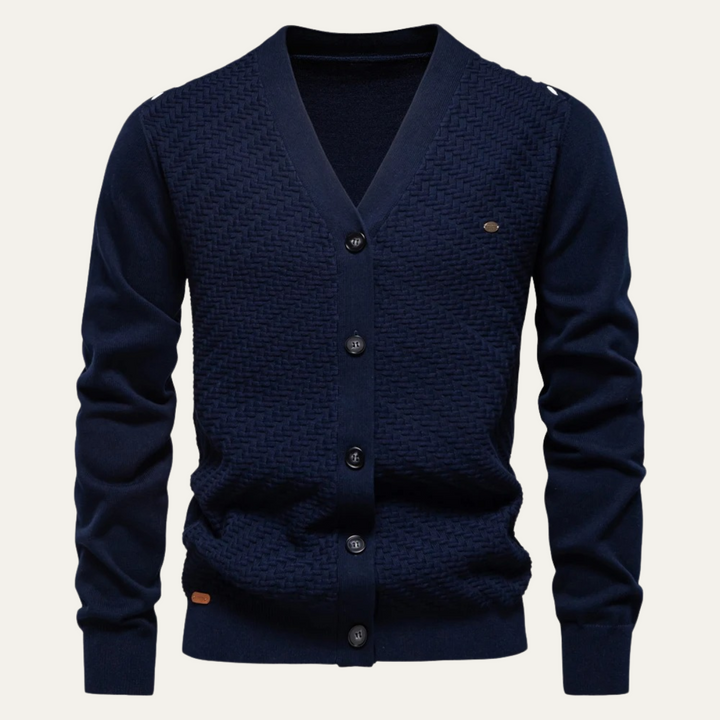 Mens Basketweave Knit Cardigan V-Neck Button Front