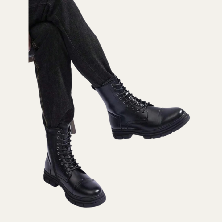 Mens Combat Boots Leather Cap Toe Side Zipper