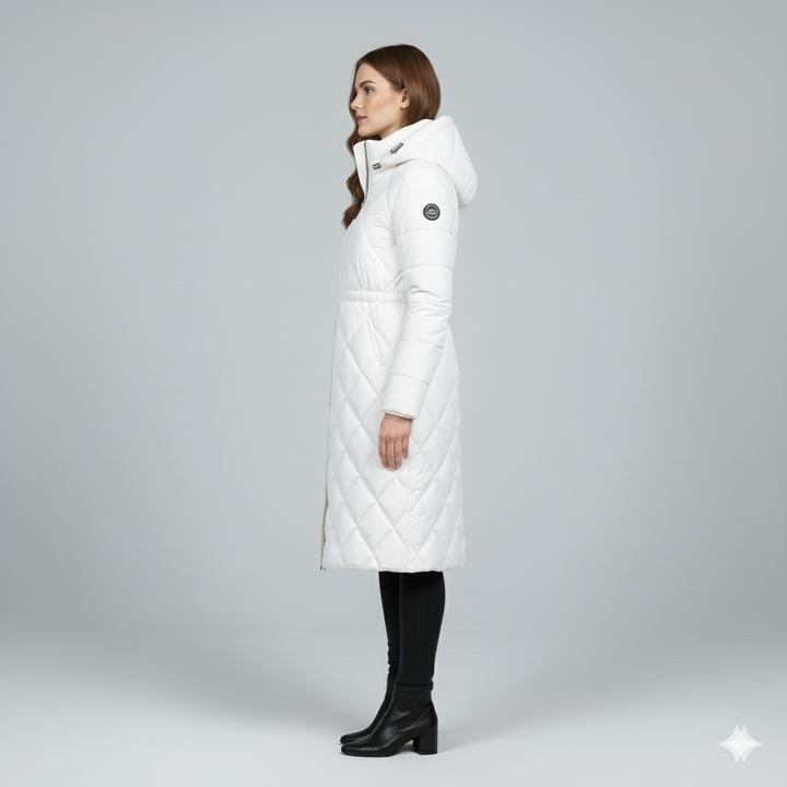 Womens Quilted Padded Jacket with Hood Knee-Length Fit