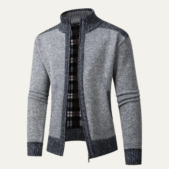 Mens Knit Jacket Fleece Lined Thick Warm Zip Front