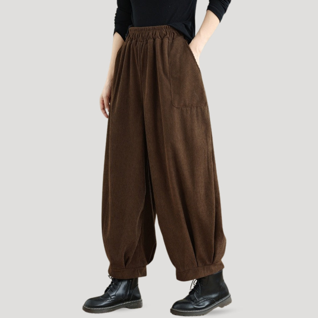 Womens Corduroy Wide Leg Pants High Waist Comfortable Fit - BritishMode