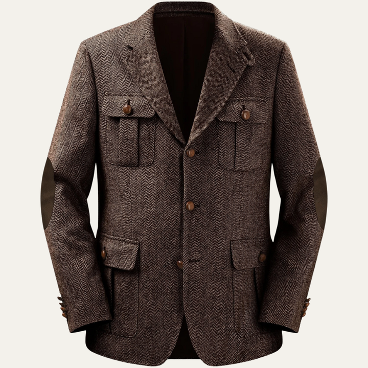 Mens Wool Blend Tweed Blazer Herringbone Pattern Classic Fit