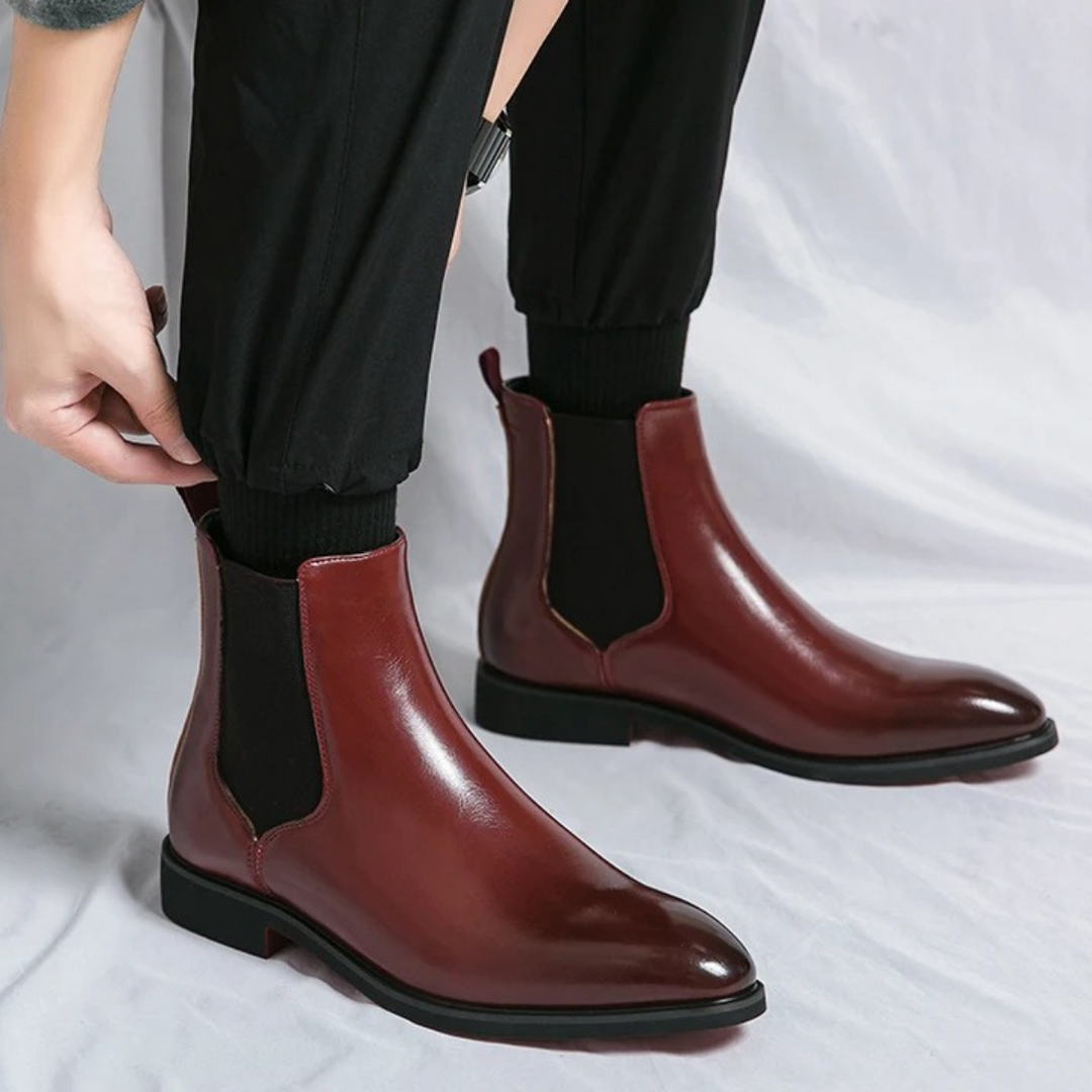 Mens Ankle Boots Leather Slip-On Classic