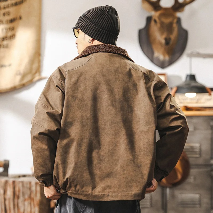 Mens Suede Bomber Jacket with Fleece Lining