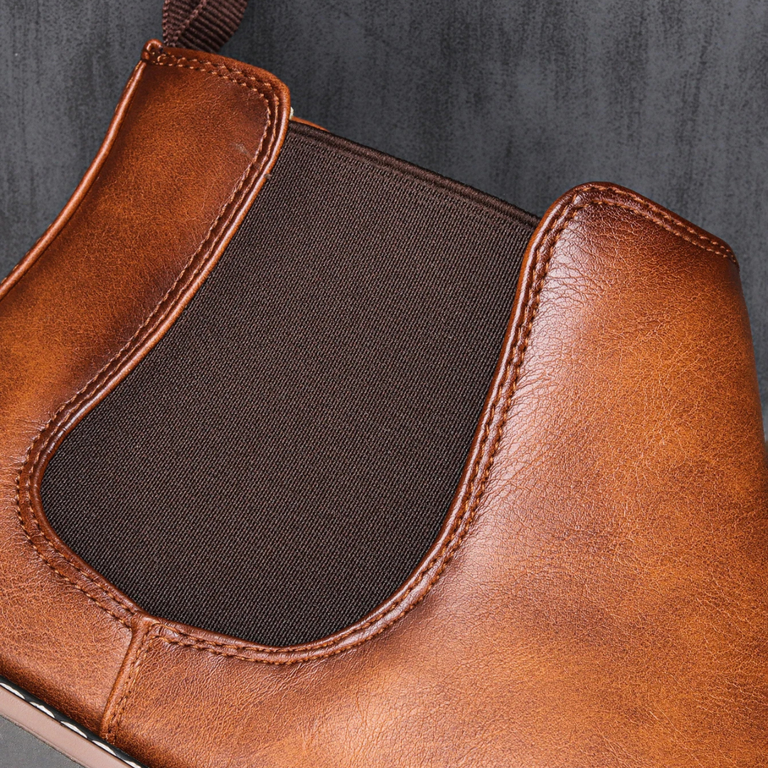 Mens Leather Chelsea Boots Classic Slip-On