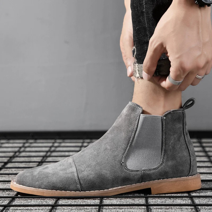 Mens Suede Chelsea Boots Slip-On Elastic Side Panels