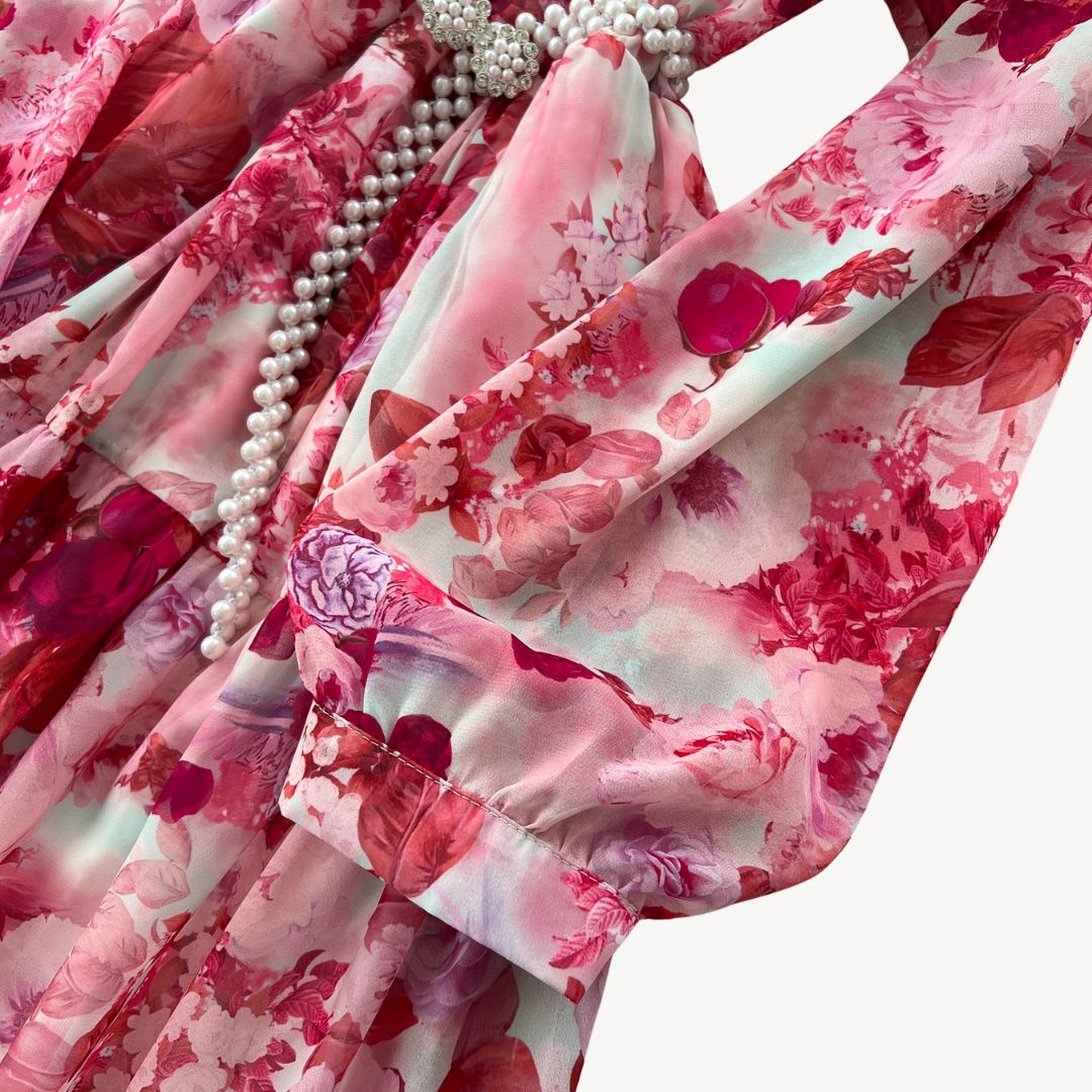 Womens Maxi Dress Floral Pattern Long Sleeve